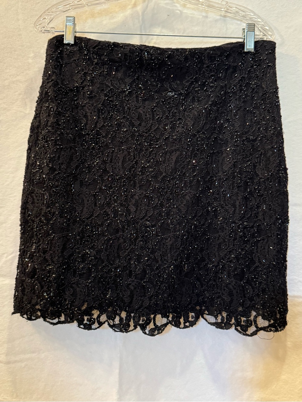 INC Petite Y2K Black Lace Beaded Mini Skirt